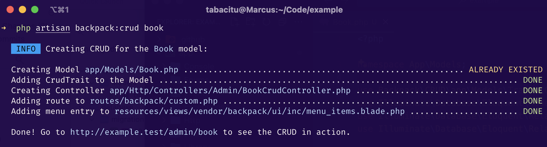 Backpack CRUD Generator example