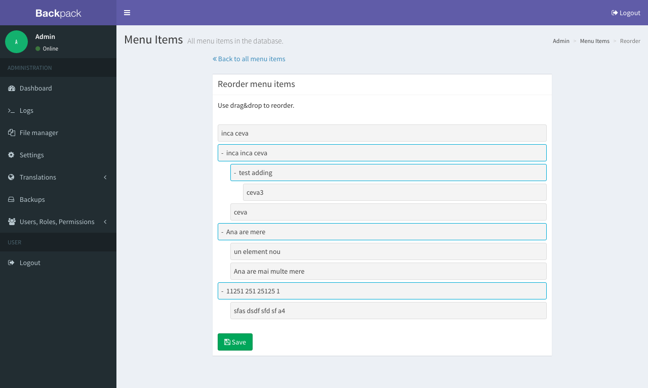 Reorder :: 3.4 Docs :: Backpack for Laravel